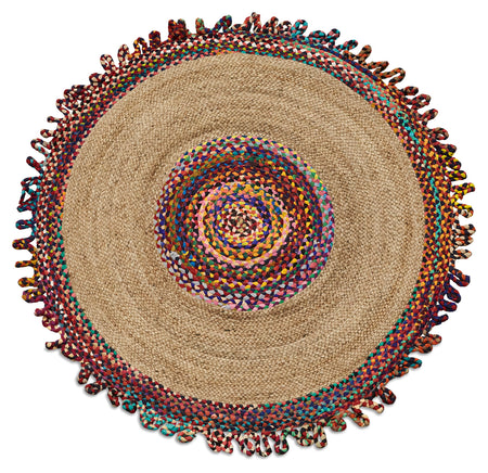 Round Multi Colour Jute Rug 200cm